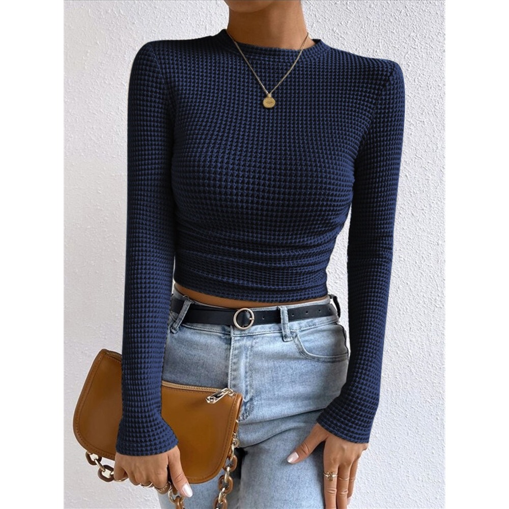 COMMENSE Plain Waffle Slim Sweater Navy Blue - Size L / NWT